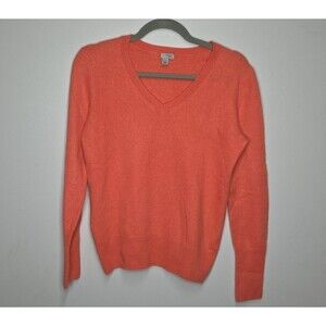 Halogen Sweater women's Medium 100% Cashmere Red (Orangy) long sleeve fitted